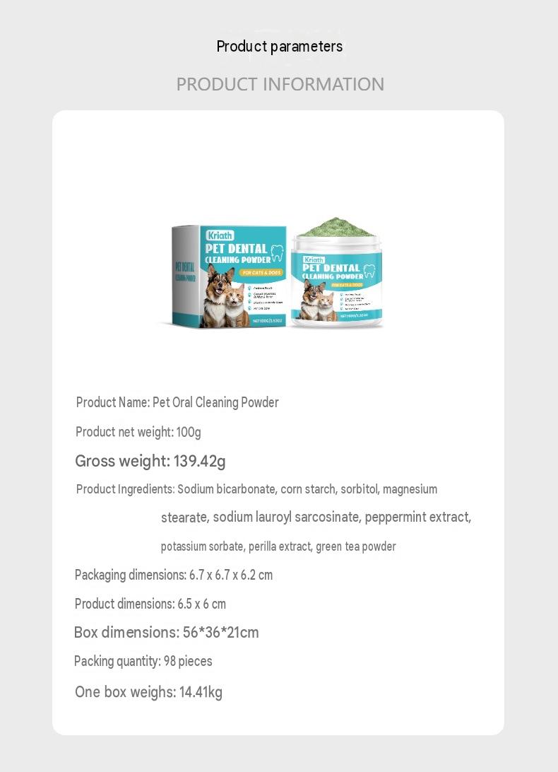 Kriath Pet Oral Cleaning Powder Pet Oral Odor Gentle Cleaning Care Freshening And Cleansing Tooth Powder