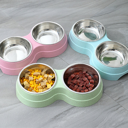Double Pet Bowls Dog Food Water Feeder Stainless Steel Pet Drinking Dish Feeder Cat Puppy Feeding Supplies Small Dog...