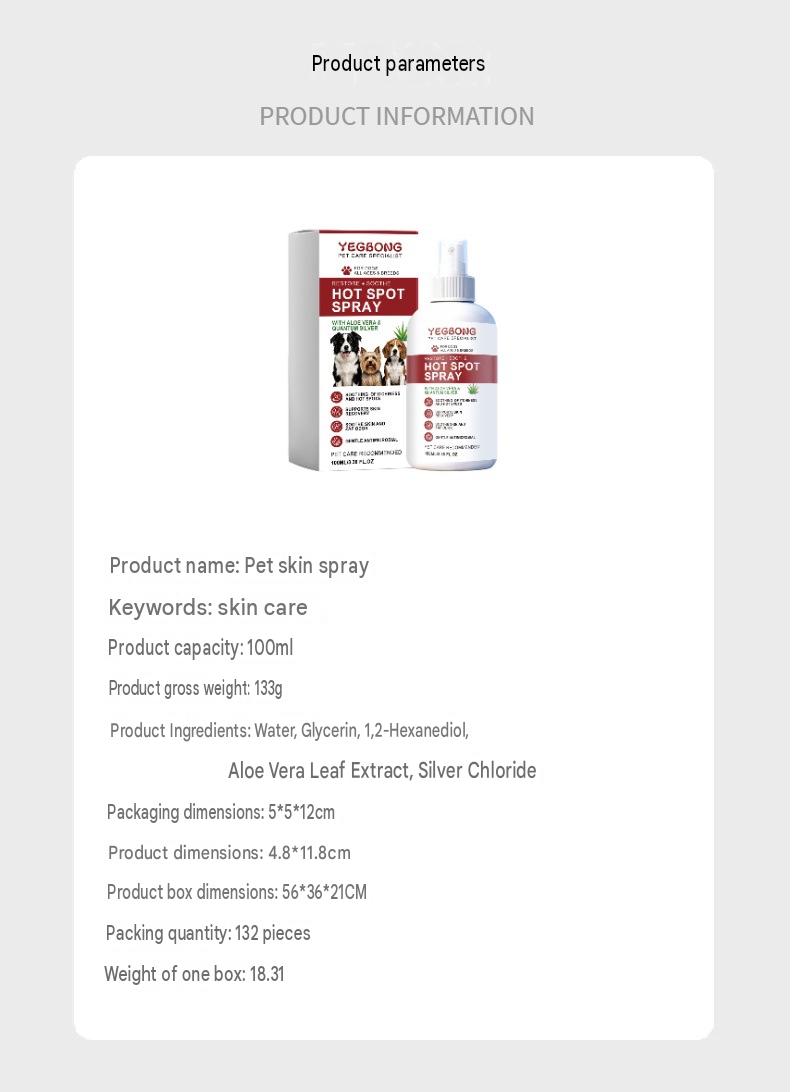 Yegbong Pet Skin Spray Gentle Care For Cats And Dogs' Skin, Comfortable And Convenient For Daily Cleaning And Care