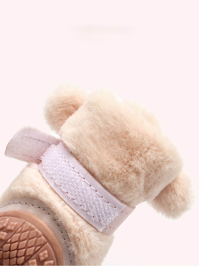 Winter Dog Shoes Plush Dog Booties Cute Ear Decoration Paw Protectors For Outdoor Walking Anti-slip Dog Shoes For Small For Dogs