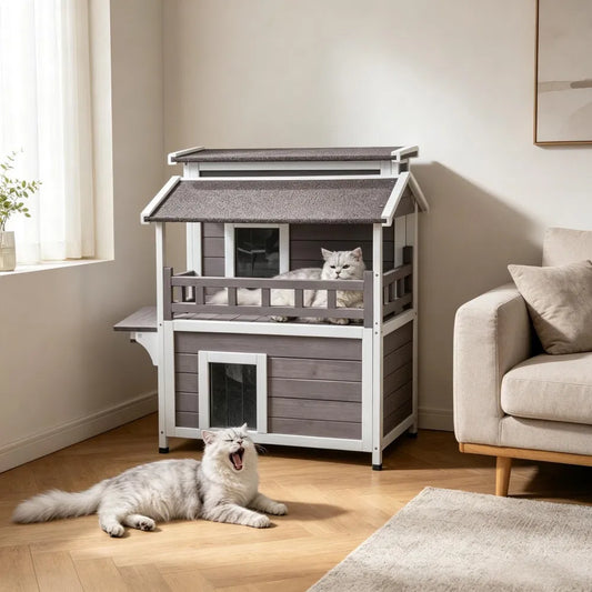 Wooden Cat House with Easy to Clean and Waterproof Protection for Outdoor