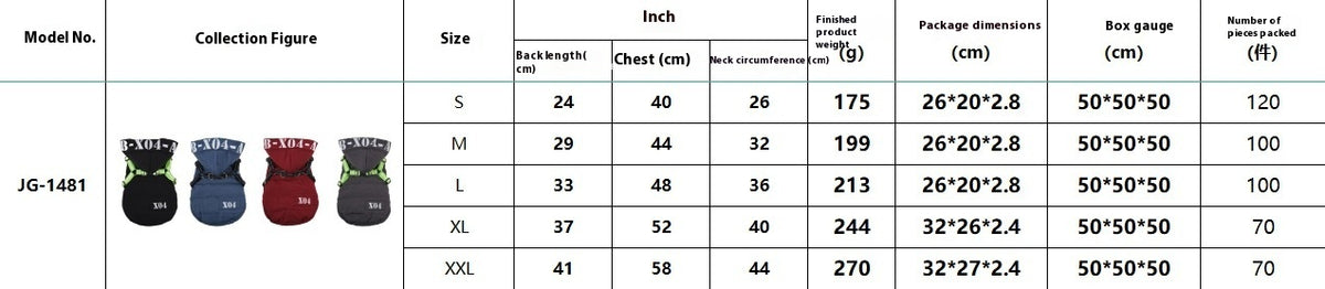 Winter Dog Clothes Fleece-lined Thickened Waterproof Jacket Hooded