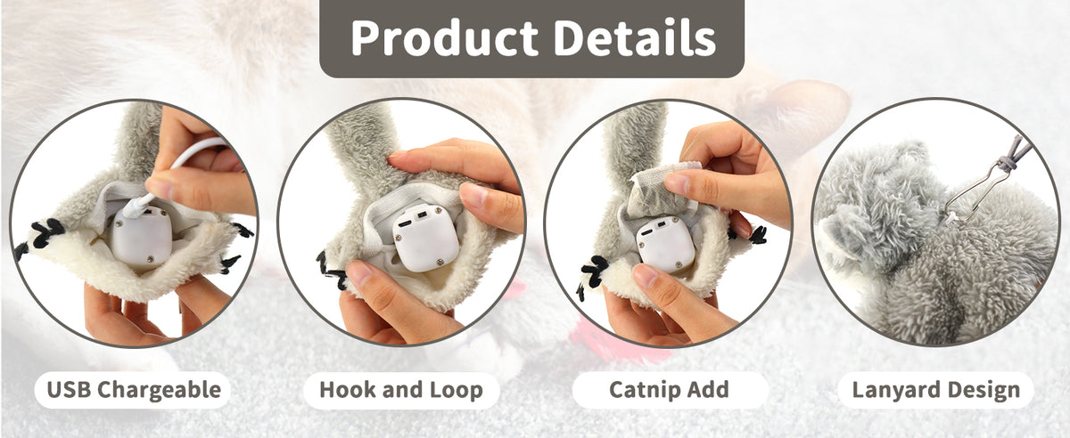 Cat Toys Flapping Squirrel, Lifelike Squirrel Sound And Rechargeable Touch Activated Kitten Toy Catnip Kicker Interactive Exercise Toys For All Cats