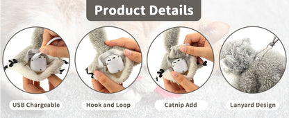 Cat Toys Flapping Squirrel, Lifelike Squirrel Sound And Rechargeable Touch Activated Kitten Toy Catnip Kicker Interactive Exercise Toys For All Cats