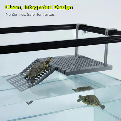Hanging Turtle Basking Platform With Built-in Food Tray, Zero Zip-Tied, Non-Slip Ramp Terrace, Resting Turtles Dock, For 25-75 Gallon Aquariums Frog Turtle Turtle Tank Accessories