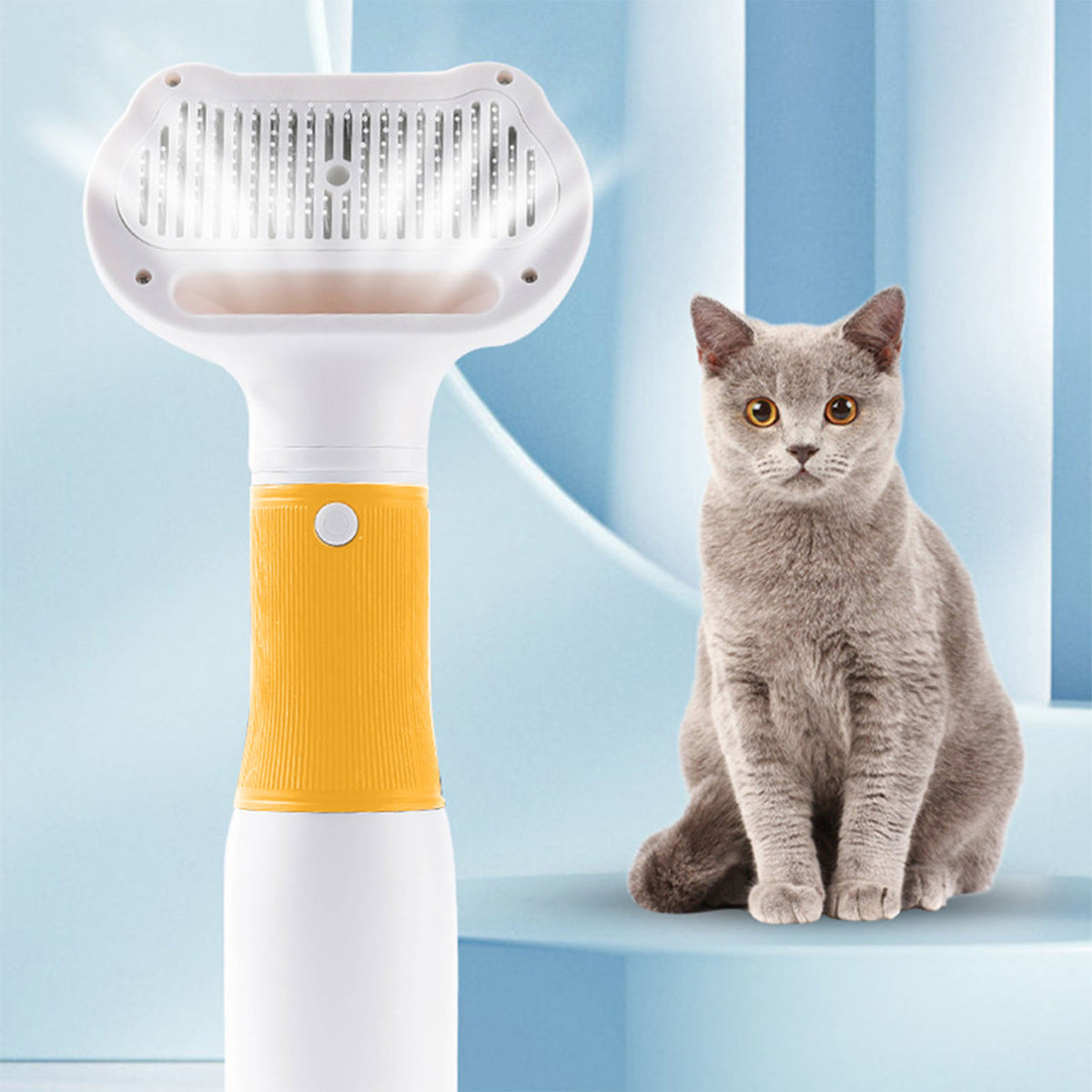 Pet Hair Dryer With Slicker Brush Low Noise 600W 3 Temperature Adjustable 3 In 1 Grooming Dog Blow Dryer For Cats Yellow