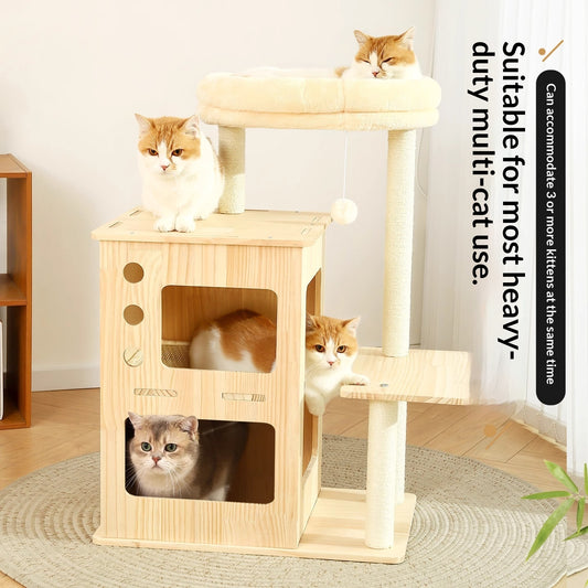 Solid Wood Cat Tree For Small HomesSpace-Saving Design