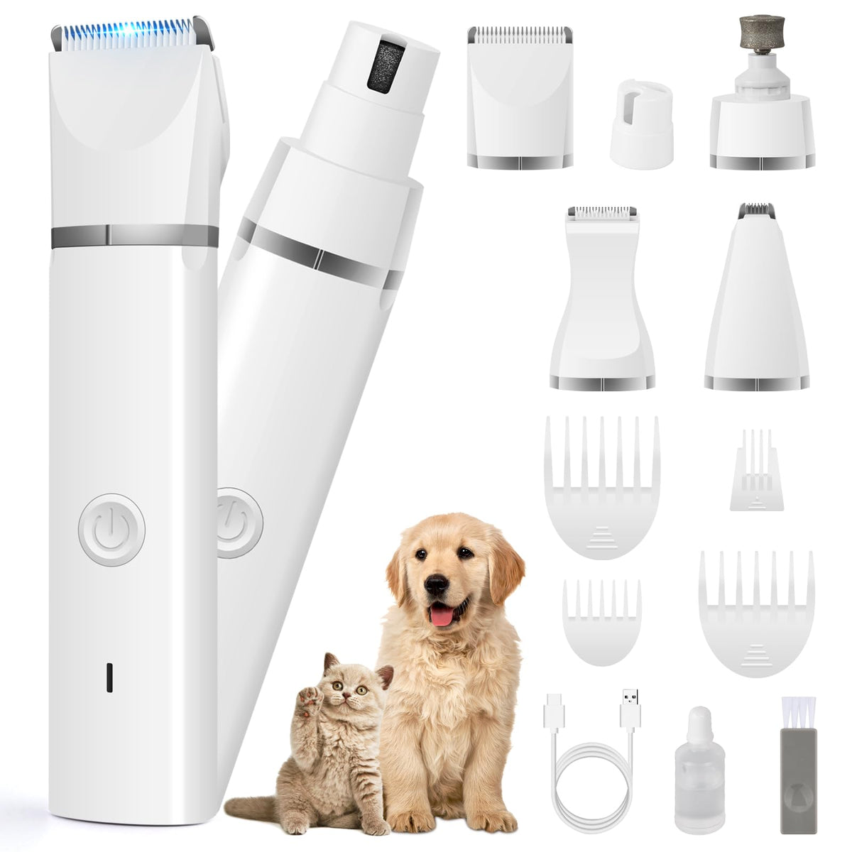 Dog Clippers Grooming Kit Hair Clipper-Low Noise Paw Trimmer- Rechargeable - Cordless Quiet Nail Grinder Shaver For Cats And Other Pets