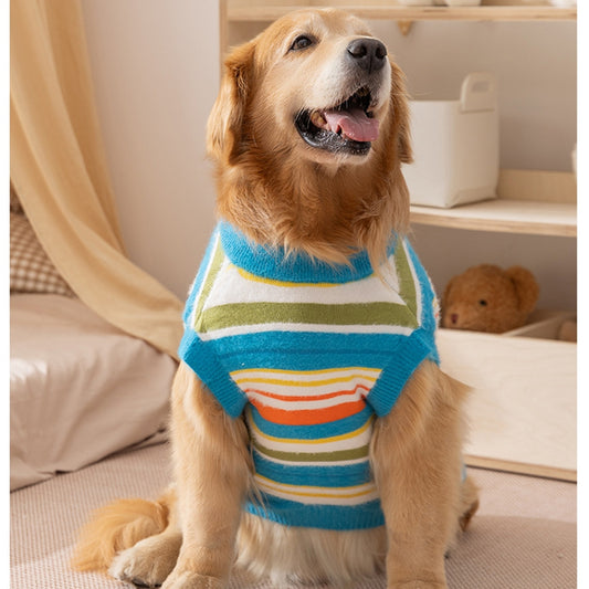 Dog Clothes for Autumn and Winter Simple and Versatile Striped Sweater Sleeveless Golden Retriever Pet Clothes