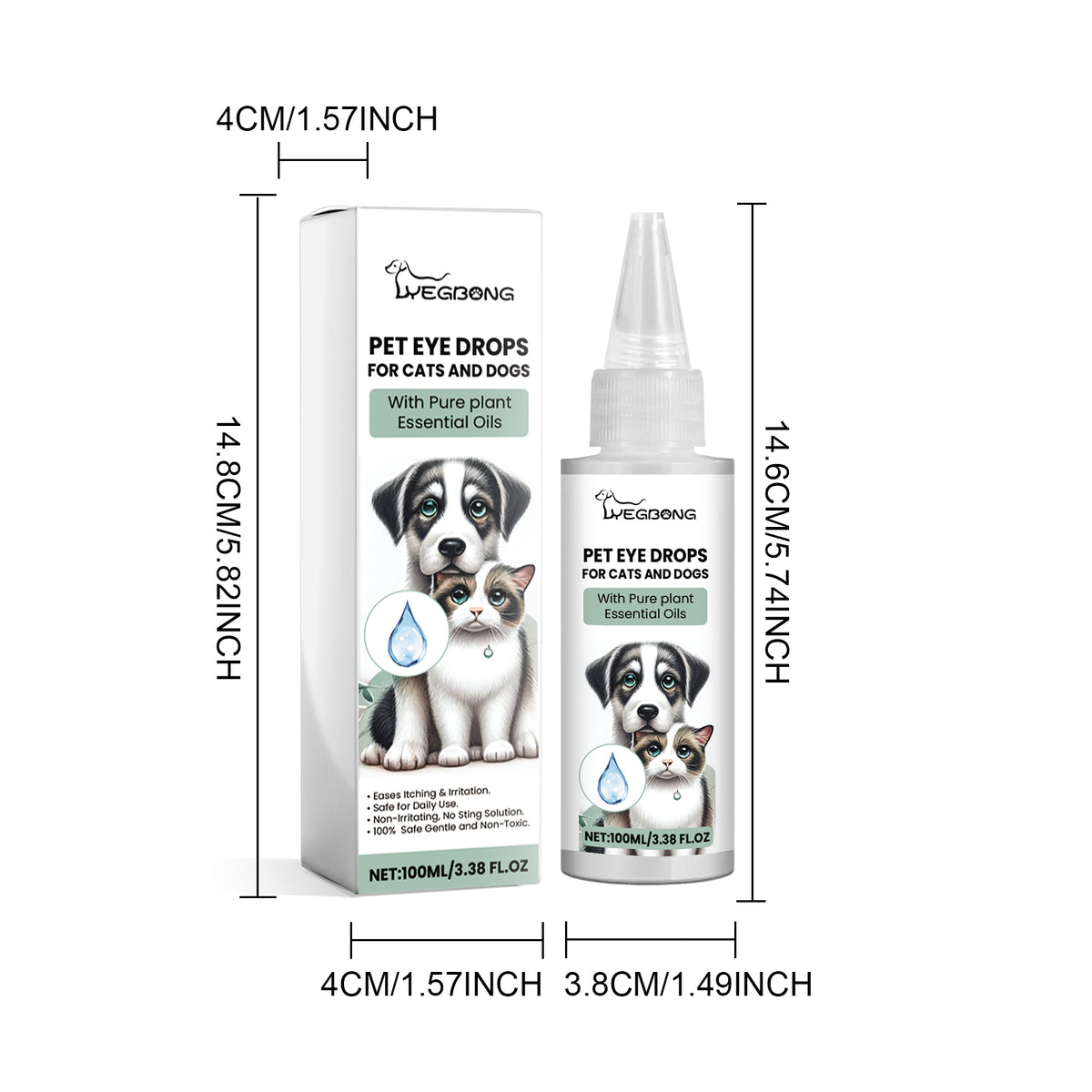 Pet Eye Drops For Dogs & Cats, Gentle Eye Cleaner With Honeysuckle Oil & Blueberry Extract, Soothes Irritation, Tear Stain Remover For Pet Daily Eye Care