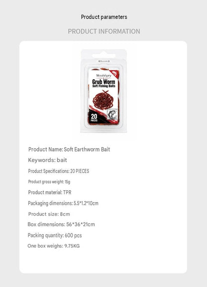 Moonspry Soft Earthworm Fishing Bait Is Suitable For Various Fishing Line Rigs, Smooth, Compact, And Convenient Fishing Bait