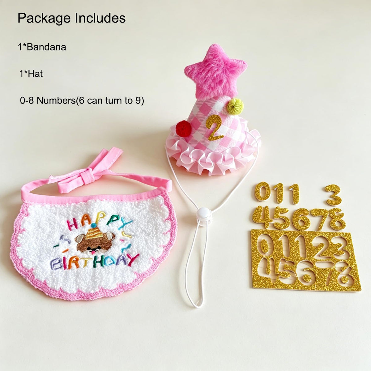Cat Birthday Party Supplies, Cat Birthday Hat with Number and Star, Embroidered Happy Birthday Bandana for Kitten...