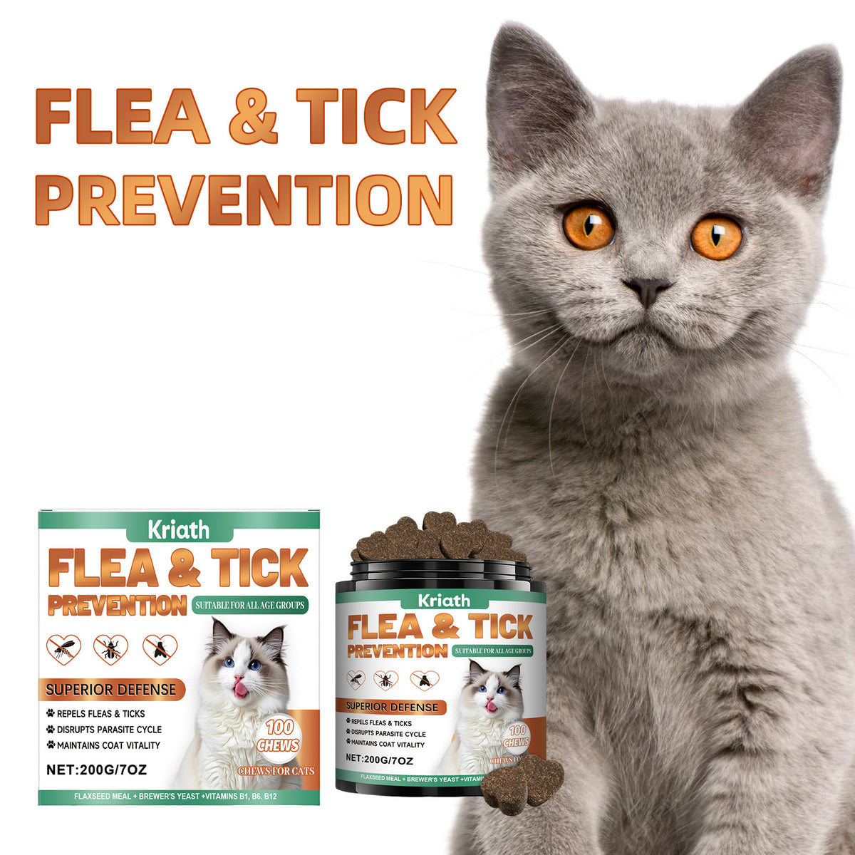 Kriath Cat Fur Care Chewable Tablets, A Supplement For Daily Care That Cares For The Shine Of The Fur And The Skin Of Pets