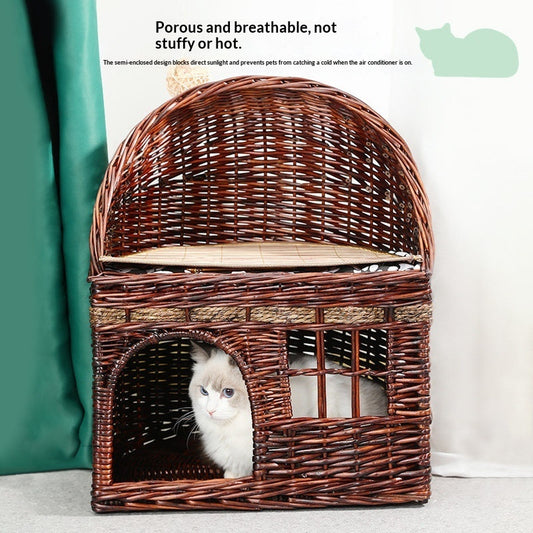 Two-Tier Rattan Cat Bed Suitable For All Seasons