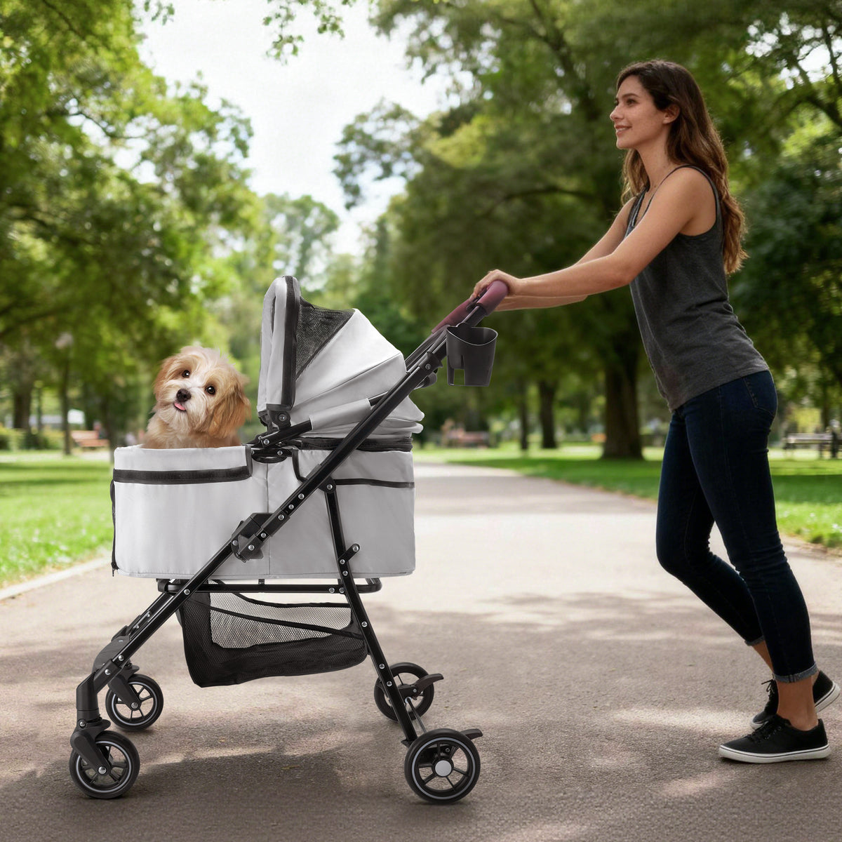 4-Wheel Foldable Pet Stroller for Dogs & Cats  360° Rotating Wheels, Separable Carrier & Travel Bag for Small Animals