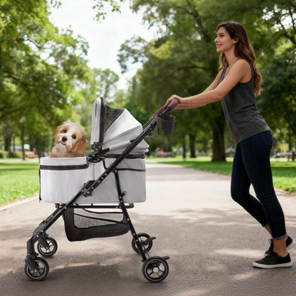 4-Wheel Foldable Pet Stroller for Dogs & Cats  360° Rotating Wheels, Separable Carrier & Travel Bag for Small Animals