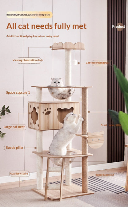 Wood-based Particleboard Pet House Design With Built-in Cat Toy Sisal Scratching Post