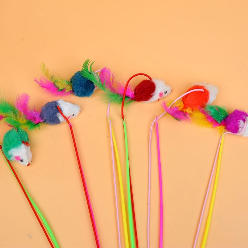 Cat Toy Teaser Wand Plush Mouse Fishing Rod Self-amusing Elastic Rope