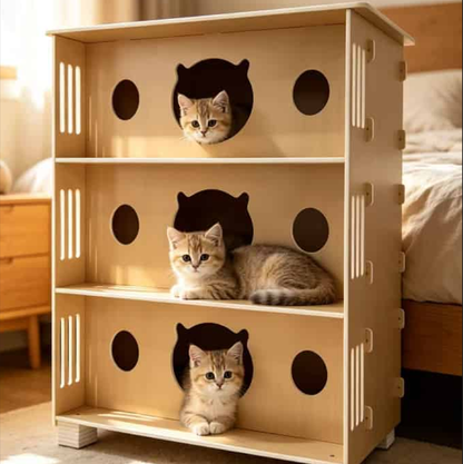 3 Tier Multi Cat Design Three Separate Compartments Accommodate Several Cats Giving Each Pet Its Own Private Resting Zone