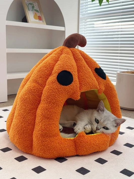 Cat Nest Sleeping Hut Habitat Pet Supplies Cozy Pet Cave Tent Halloween Pumpkin Nest Dog Cat Bed for Poodle Puppy...