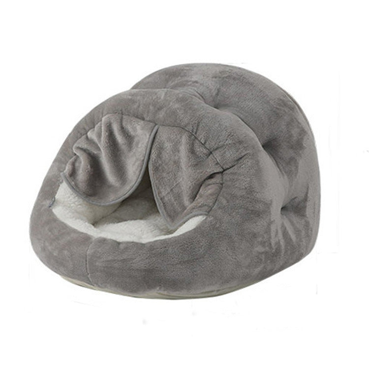 Short Velvet Mongolian Bag with Door Curtain Plush Comfortable Semi-Closed Pet Cat Kennel Supplies