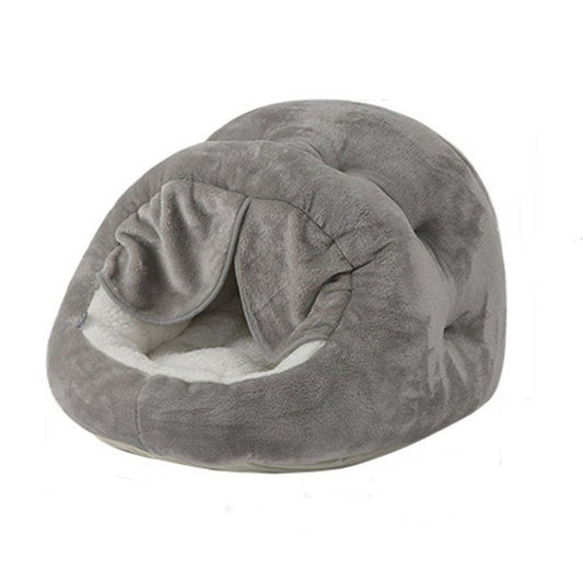 Short Velvet Mongolian Bag with Door Curtain Plush Comfortable Semi-Closed Pet Cat Kennel Supplies