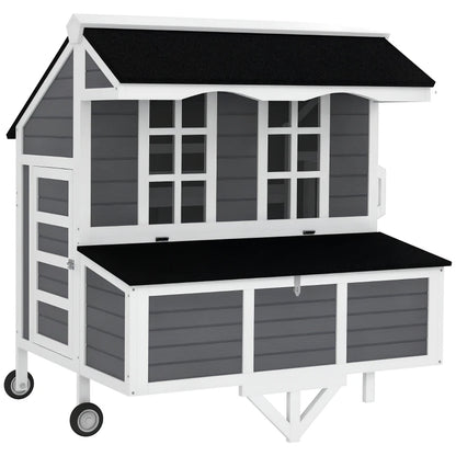 Chicken Coop With Wheels, Chicken Tractor With Nesting Box, Windows, Pull-out Tray, Perches, For 2-4 Hens, Gray