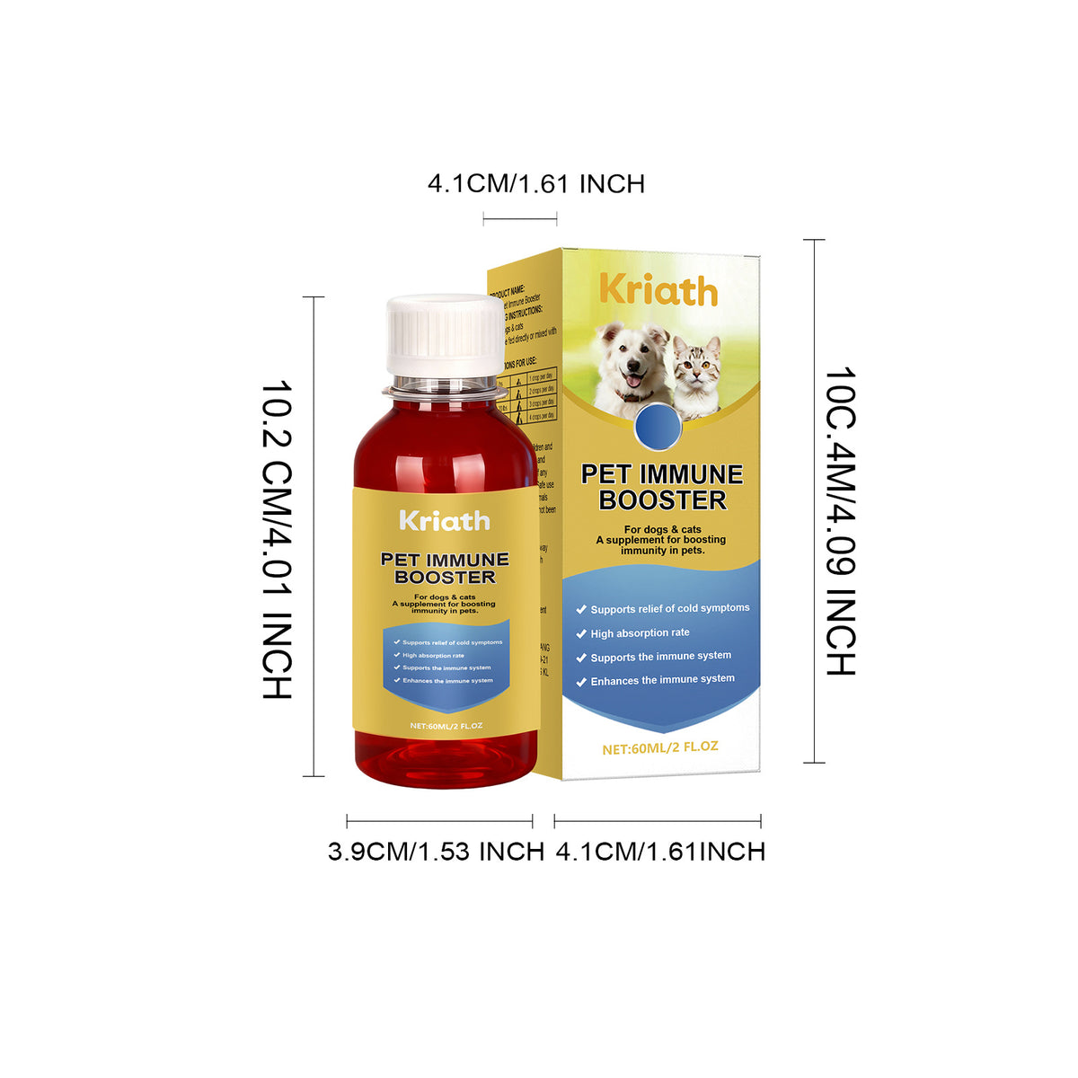 Kriath Pet Body Care Oral Liquid Daily Mild Nutritional Supplement For Cats And Dogs, Easy To Administer