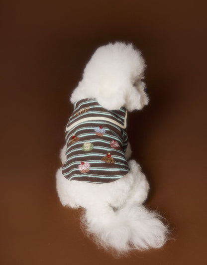 Teddy Bichon Maltese Striped Embroidered Sailor Collar Sweatshirt