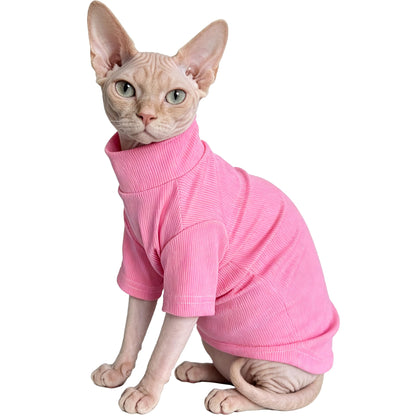 Sphynx Cats Clothes Hairless Cats Shirt Turtleneck Sphynx Clothes Kitten Sweater T-Shirts With Sleeves Pet Pajamas For Cornish Rex Devon Rex Peterbald,Wine