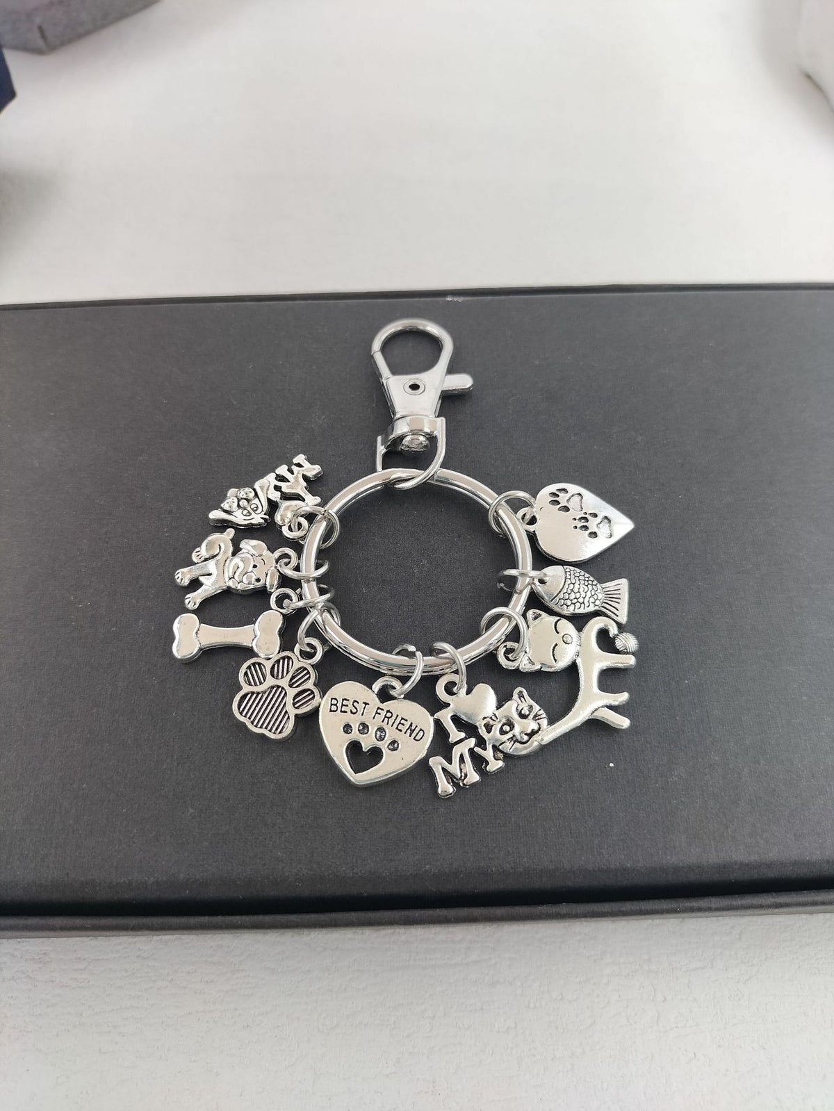 Dog Bones Cat Fish Footprints Dog's Paw Best Friend Pet Key Ring