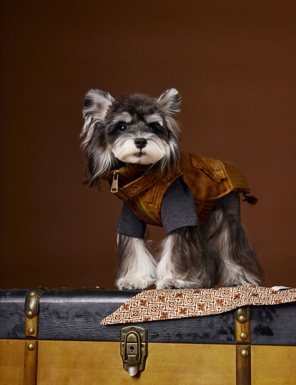 Schnauzer Teddy Bichon VIP Mid-Ancient Handsome Retro Sleeveless Leather Waistcoat - Pet Clothing
