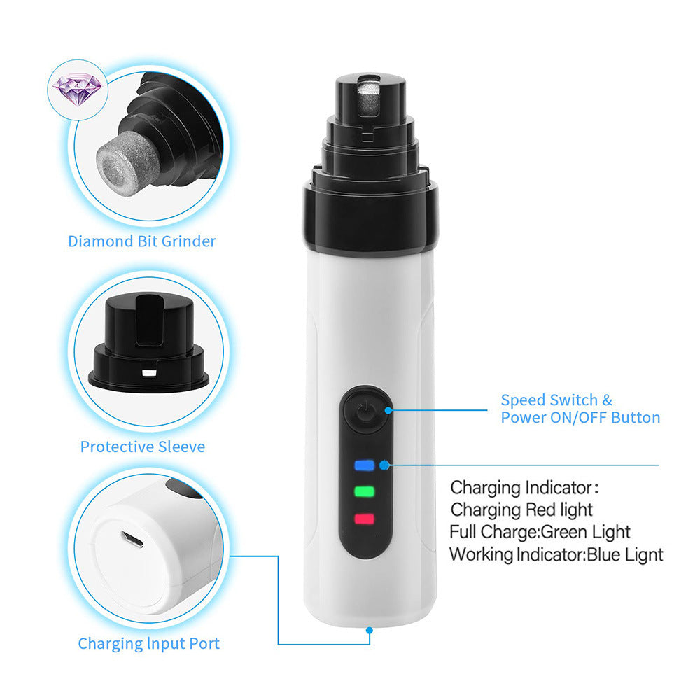 Electric Dog Nail Clippers Grinders Rechargeable USB Charging Pet Quiet Cat Paws Nail Grooming Trimmer Tools