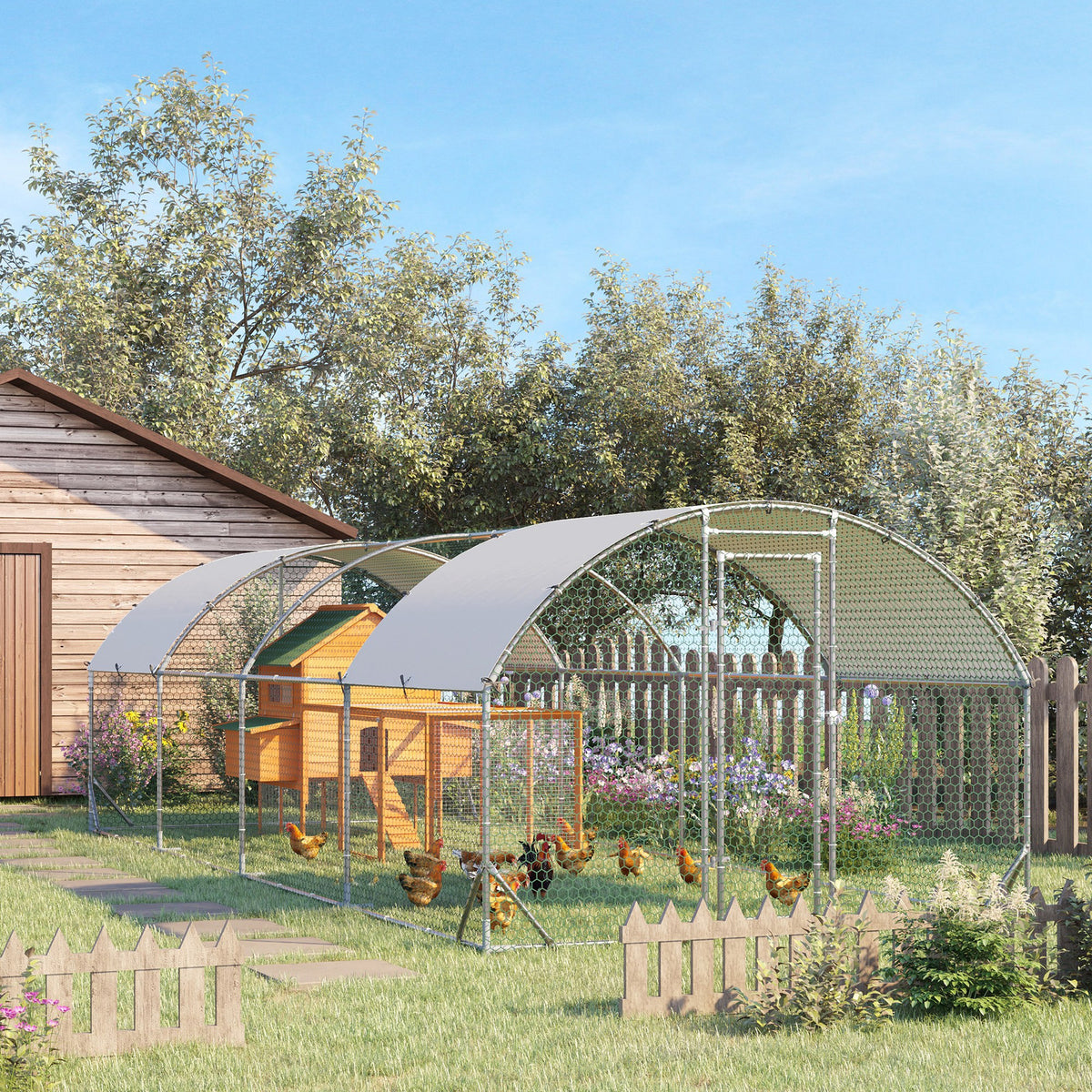Large Metal Chicken Coop with Waterproof and Anti-UV Cover for Yard, Outdoor, Duck, Rabbit, 9.2 x 24.9 x 6.5