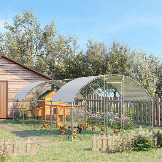 Large Metal Chicken Coop with Waterproof and Anti-UV Cover for Yard, Outdoor, Duck, Rabbit, 9.2 x 24.9 x 6.5