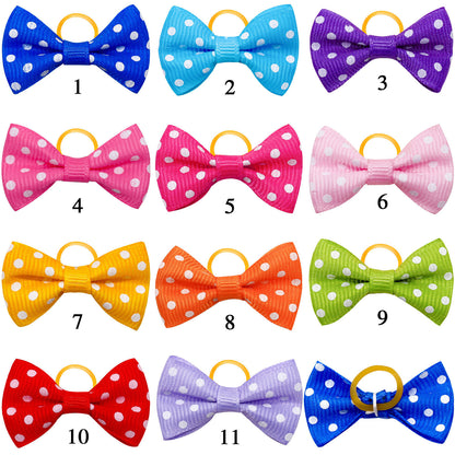 Polka Dot Bow Rubber Band Scrunchie Dog Cat Head Flower Accessories