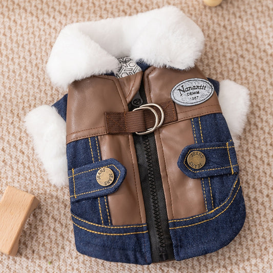 Cat Clothing for Autumn and Winter Warmth and Thickening, Small Dog Adult Kitten Winter Denim Two-Legged Cotton...