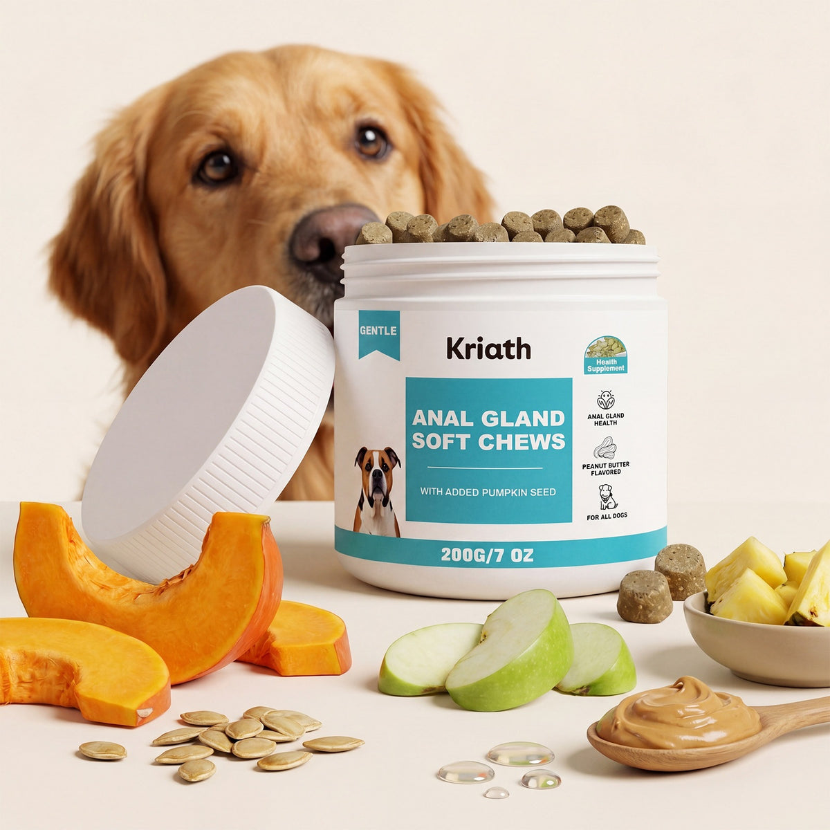 Kriath Dog Care Soft Chewable Tablets With Mild Ingredients To Protect The Dog's Buttocks And Supplement Nutrition