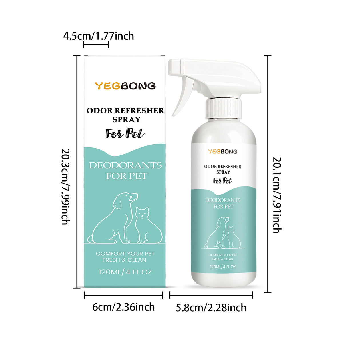 Yegbong Pet Deodorizing Spray Gentle Formula Cleans Pet Environments, Freshens Odors, Cleans And Cares