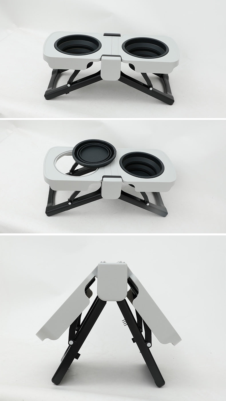 Silicone Folding Double Dog Bowl - Adjustable Elevated Feeder for Large Dogs Golden Retrievers Portable Pet Dining Table