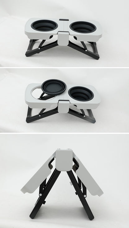 Silicone Folding Double Dog Bowl - Adjustable Elevated Feeder for Large Dogs Golden Retrievers Portable Pet Dining Table
