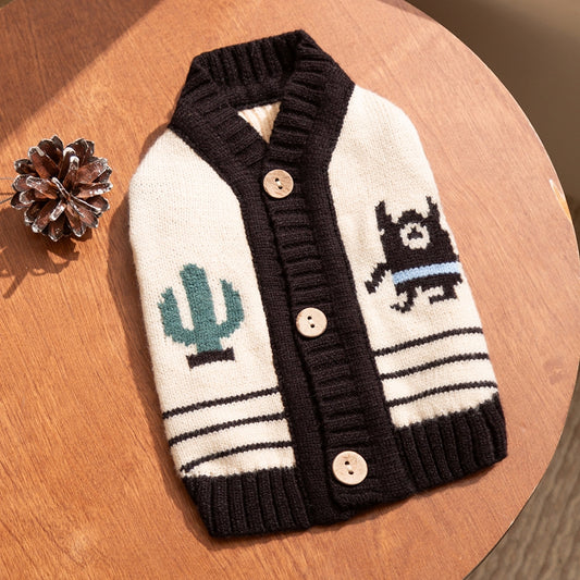 Warm Small Dog Sweater, Soft & Breathable Pet Knit Cardigan with Monster Pattern for Small Medium Dogs Boy Girl...