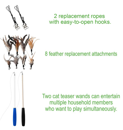 Cat Toys - No Chemical Dyeing Cat Feather Toys For Indoor Cats - Include Cat Wand And Natural Feather Refills