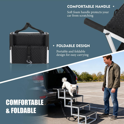Foldable Dog Ramp For Cars, SUVs, Trucks, Portable Pet Dog Stairs For Large Dogs With Non-Slip Surface & Reinforced Design, Lightweight Yet Sturdy Supports Up To 250lbs