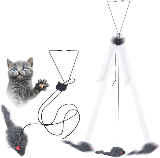 Interactive Cat Feather Toys Retractable Teaser Toy Hanging Interactive Toys For Indoor Cats Kitten Play Chase Exercise Kitten Mental Exercise Toys