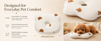 Soft Memory Foam Pet Pillow For Small Dogs And Puppies - Ergonomic Bear-Shaped Cushion For Head And Neck Support, Cozy Nap Bed For Home And Travel, Cute Bear Print Design