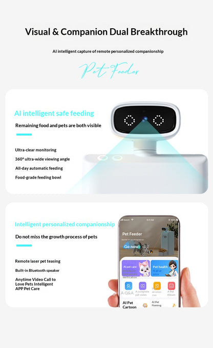 Smart Cat Automatic Feeder Dispenser With Camera Live Monitoring Stainless Steel Bowl AI App