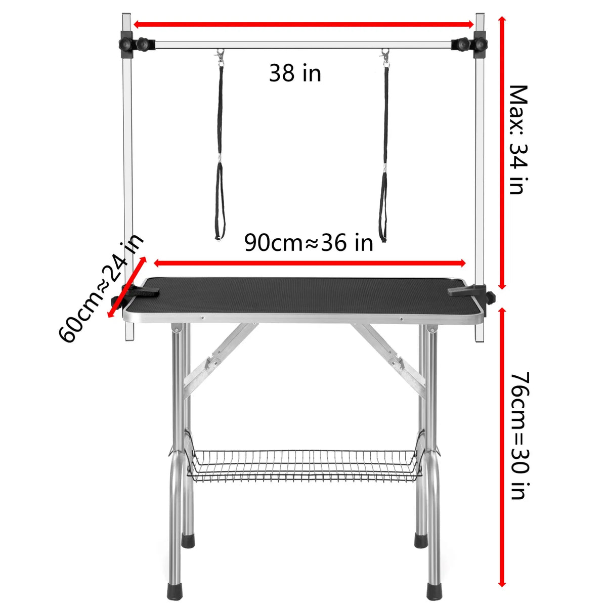 36" Professional Dog Pet Grooming Table Adjustable Heavy Duty Portable w/Arm & Noose & Mesh Tray