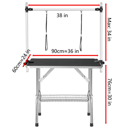 36" Professional Dog Pet Grooming Table Adjustable Heavy Duty Portable w/Arm & Noose & Mesh Tray