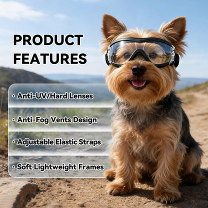 Clear Dog Goggles For Small Dogs, Protection Dog Sunglasses Small Breed, Driving Glasses For Dogs Stick Head Out Car Window, Windproof Dustproof, Adjustable, Transparent